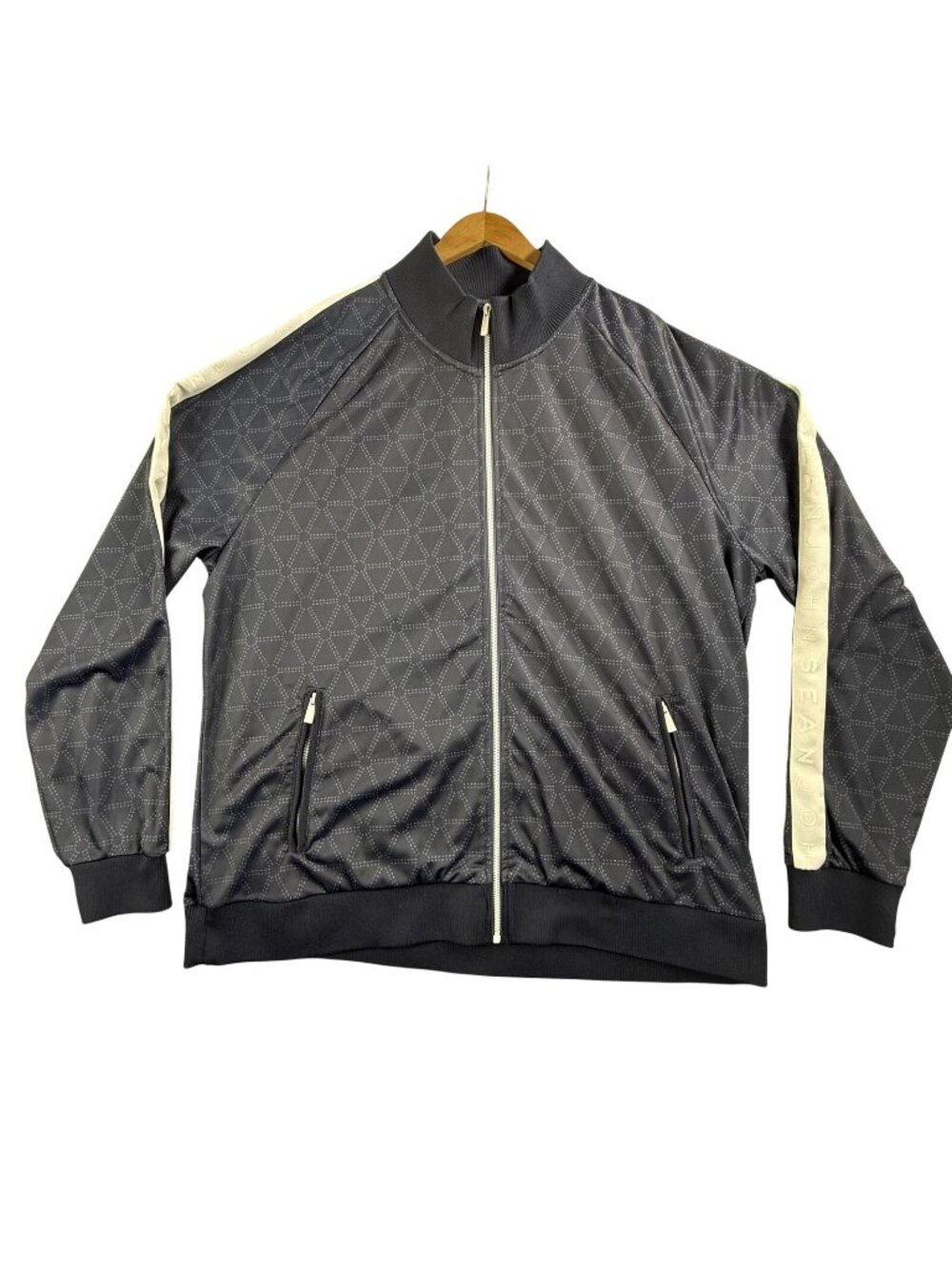 Sean John Track Jacket Mens 4XL Blue Geometric Full Zip Logo Tape Stripe AOP Y2K